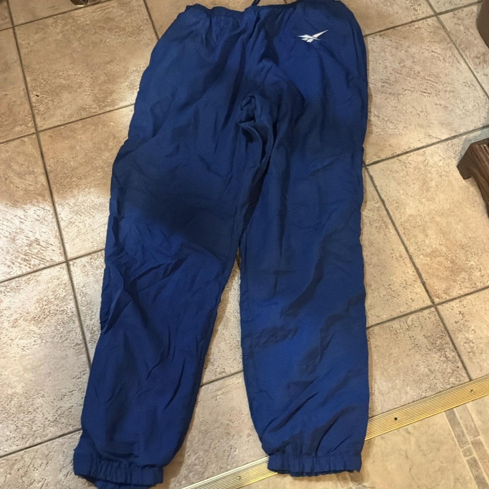 Vintage Reebok Pants Size Xxl Blue Nylon Elastic Waist Lined Warm Up Track 90s